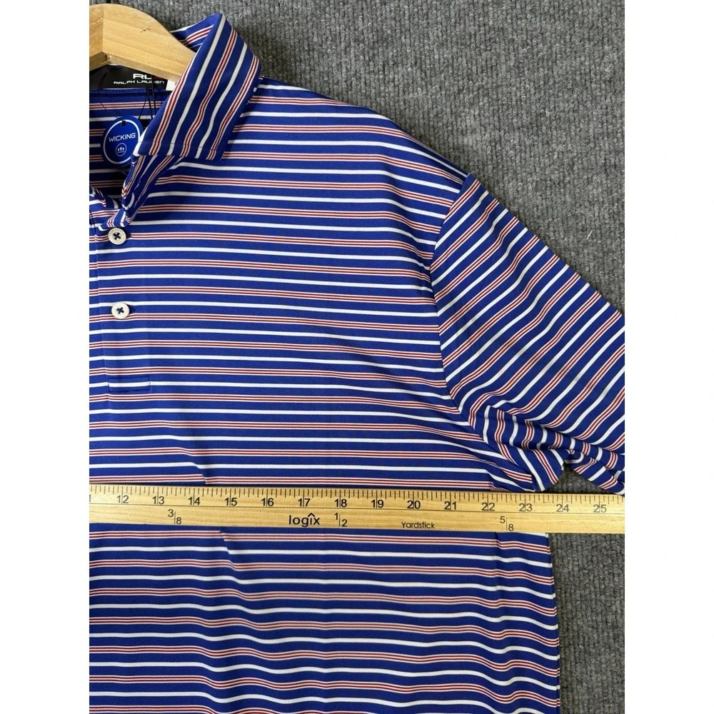 NWT RLX Ralph‎ Lauren Golf Polo Shirt Men Large Blue Red Striped Stretch